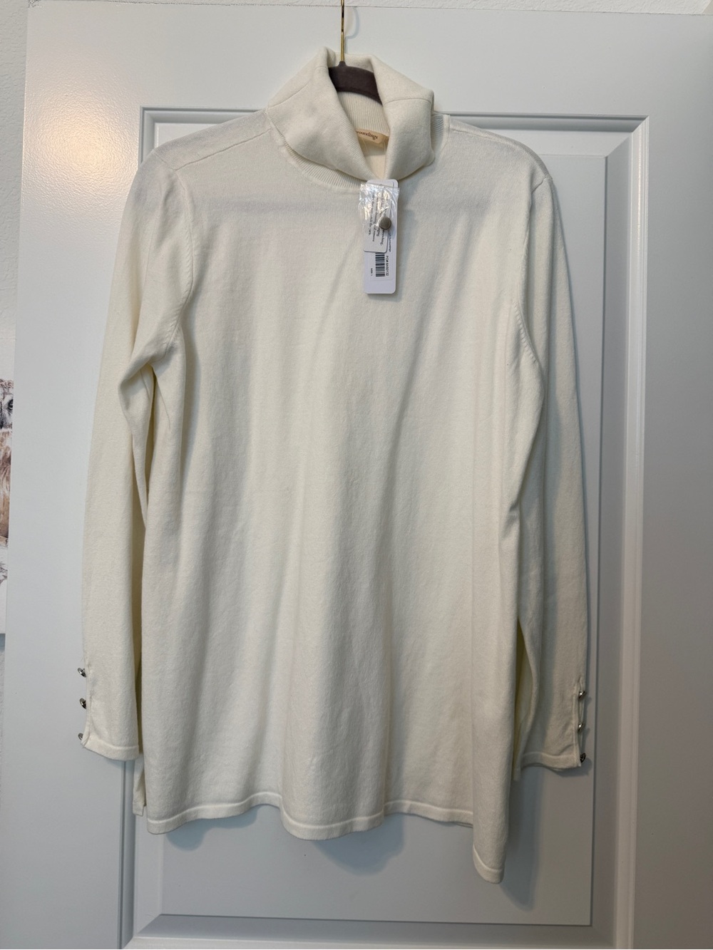NWT Soft Surroundings Deidre Cream Turtleneck Sweater with Cuff Silver Buttons L